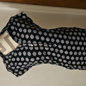 Alfani Navy and White Geometric Blouse Size Medium